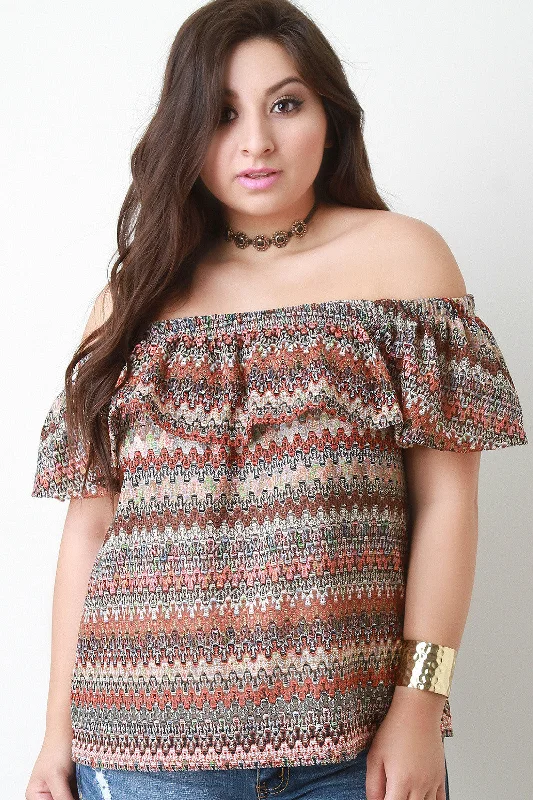 Chevron Knit Bardot flutter Top