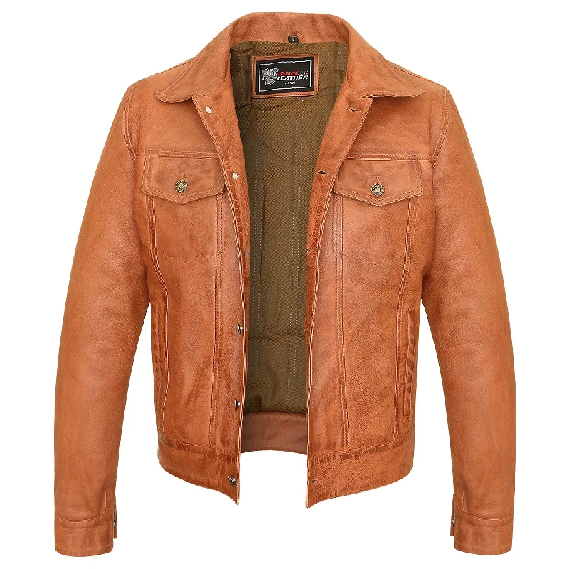Weekend Offers That Excite VL555Br Vance Leathers' Men's Austin Brown Motorcycle Trucker Leather Jacket