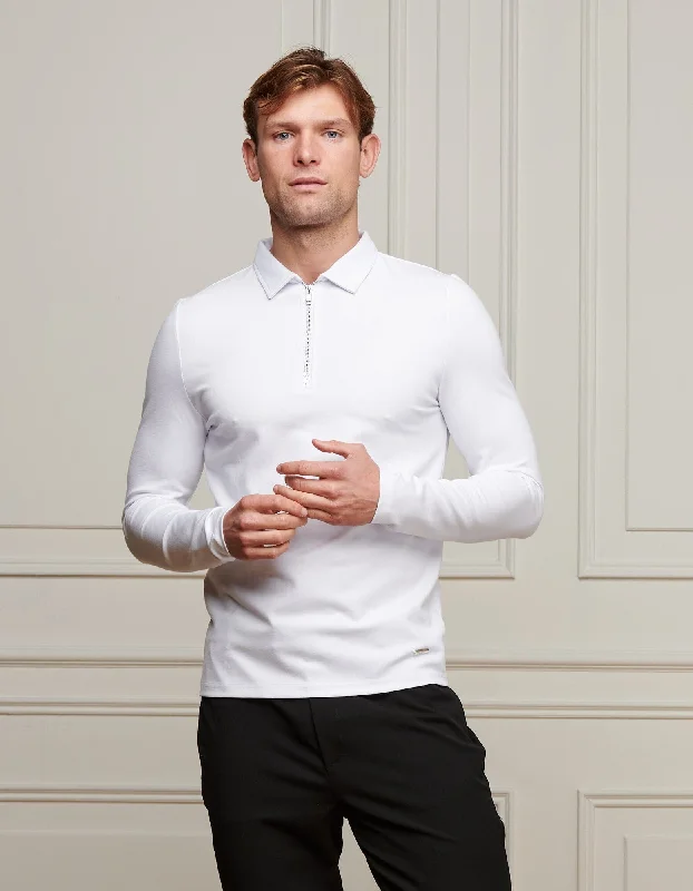 Weekend Specials to Indulge In White Premium L/S Zip Polo