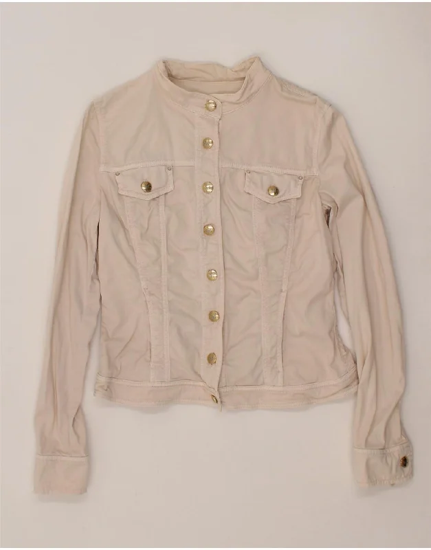 MARELLA Womens Crop Bomber Jacket UK 10 Small Beige Cotton