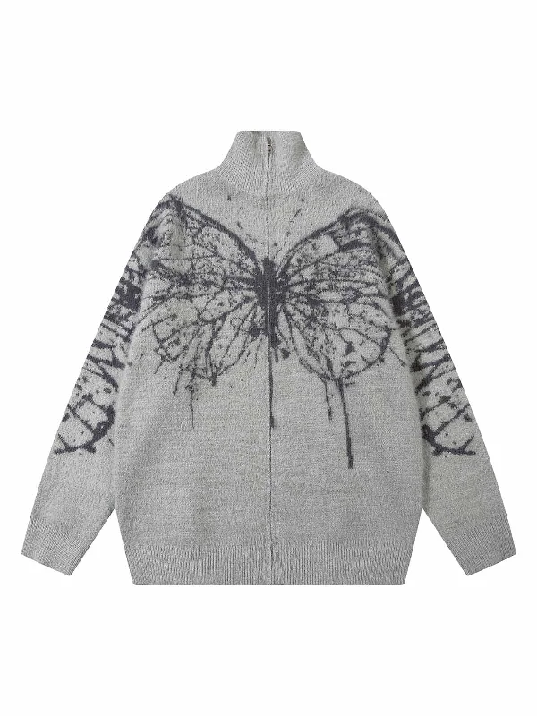 Weekend Savings Extravaganza Thesupermade Butterfly Jacquard  Knit Mock Neck Sweater