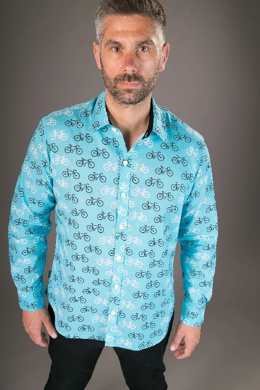 Take Advantage Blue Bicycle Print Cotton Slim Fit Shirt