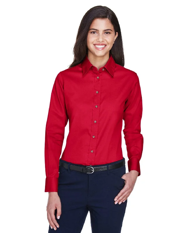 Mega Sale Harriton Ladies Long Sleeve Stain-Release Twill Shirt | Red