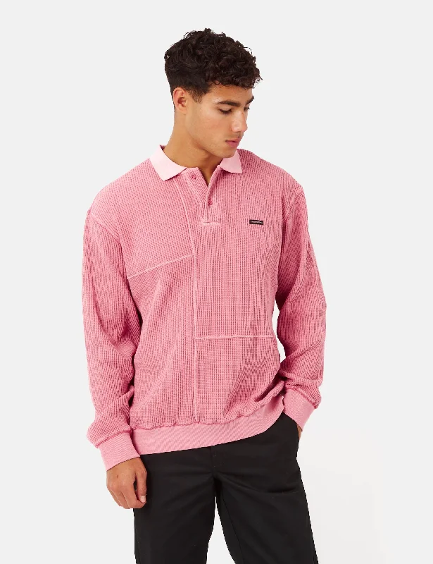 Weekend Deals to Make You Happy Thisisneverthat Waffle Long Sleeve Polo Shirt - Pink