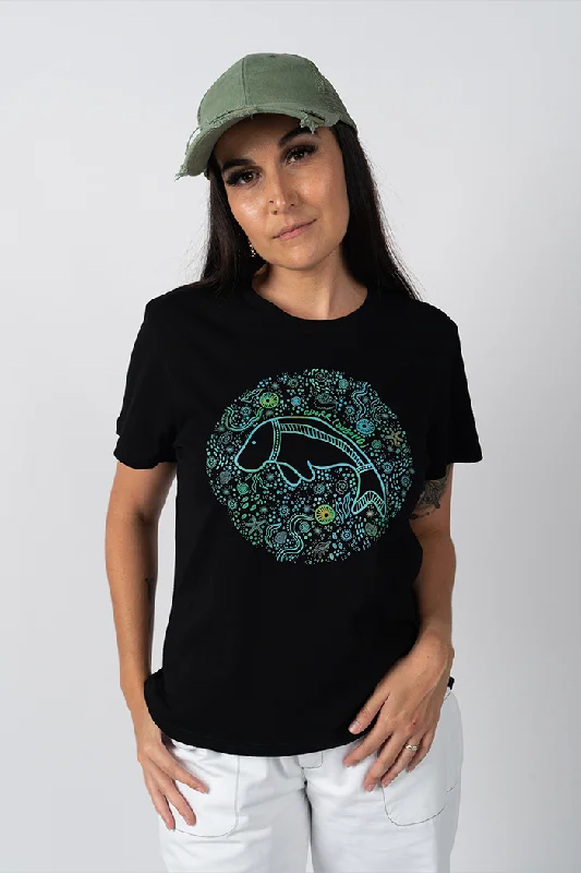 Half Price Odorr (Dugong) Black Cotton Crew Neck Women's T-Shirt
