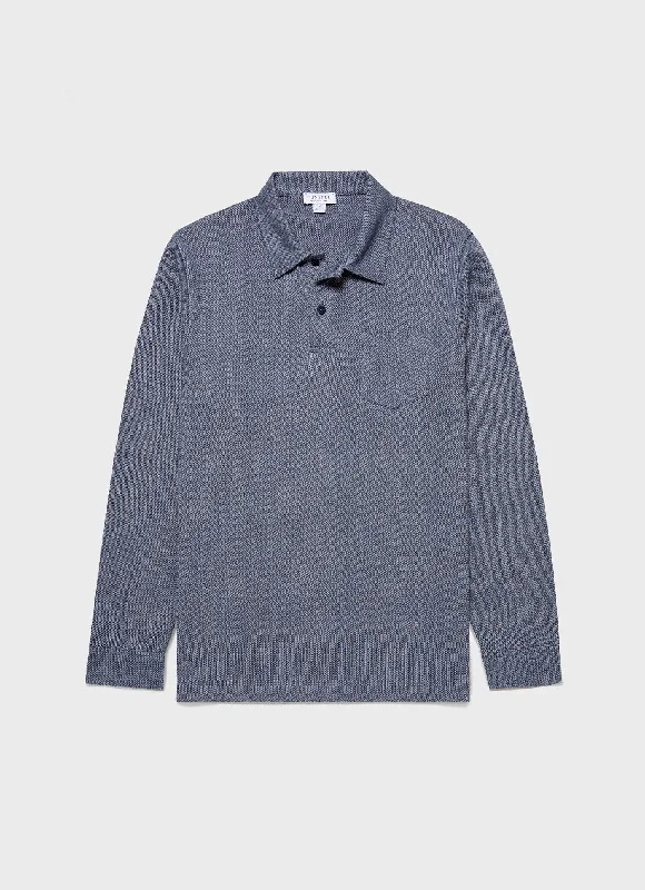 Weekend Deal Men's Long Sleeve Riviera Polo Shirt in Navy Twist