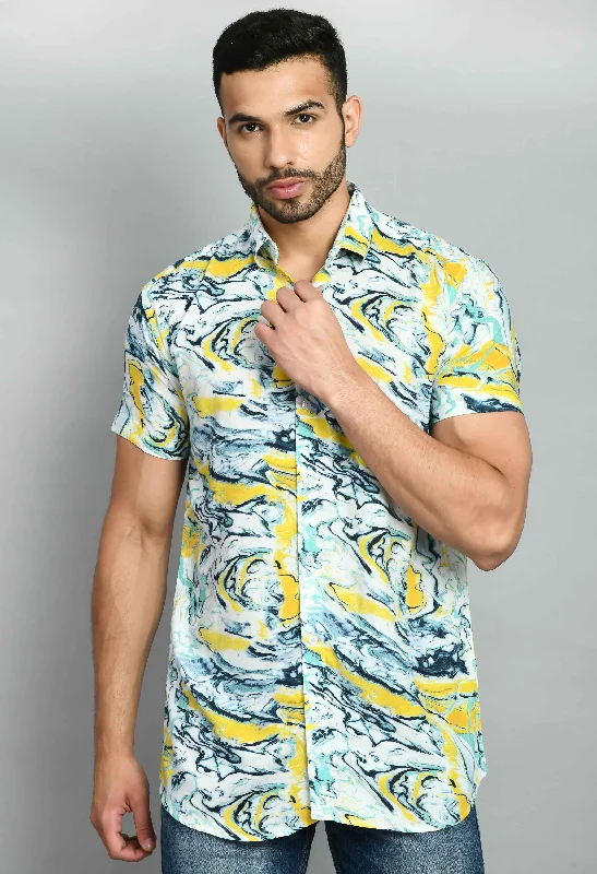 Weekend Savings Fiesta Yellow Printed Rayon Shirt