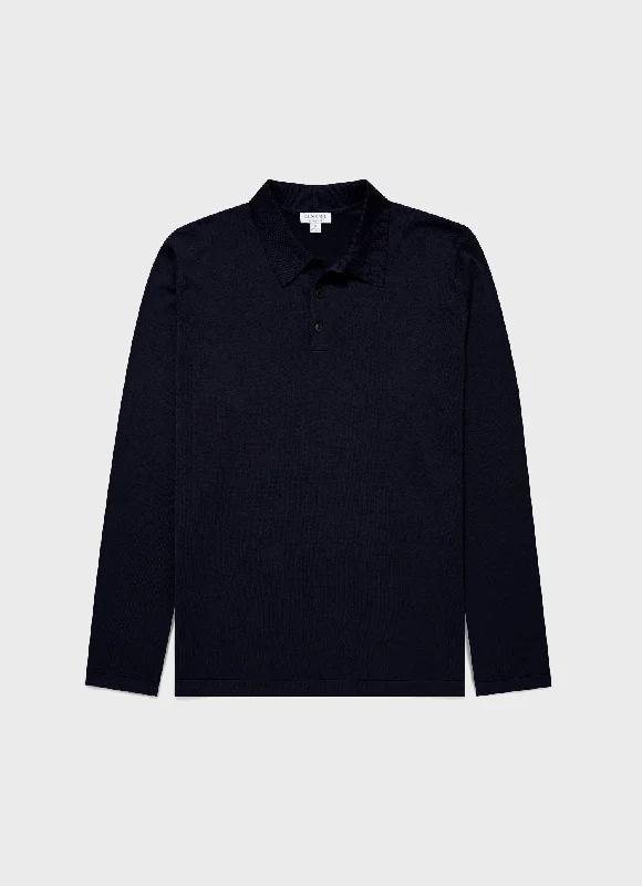 Weekend Specials to Relish Men's Sea Island Cotton Long Sleeve Polo Shirt in Light Navy