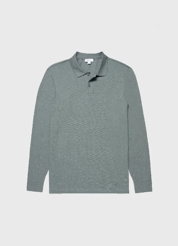 New Markdowns Men's Long Sleeve Piqué Polo Shirt in Smoke Green