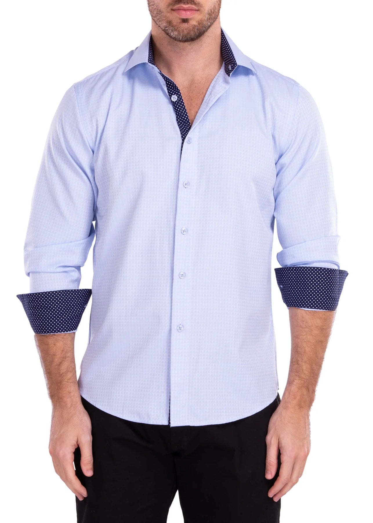 Price Break BeSpoke Mens Blue Tone on Tone Box Print Long Sleeve-Blue
