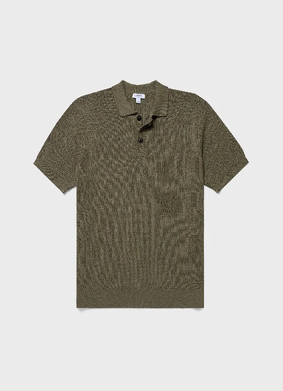 Value Deals Men's Textured Knit Polo Shirt in Khaki