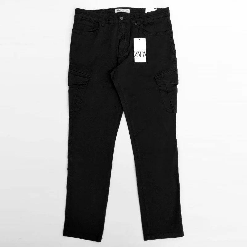 Special Discount ZR - Men 'Black' Stretchable Slim-Fit Cargo Cotton Trouser ZR792