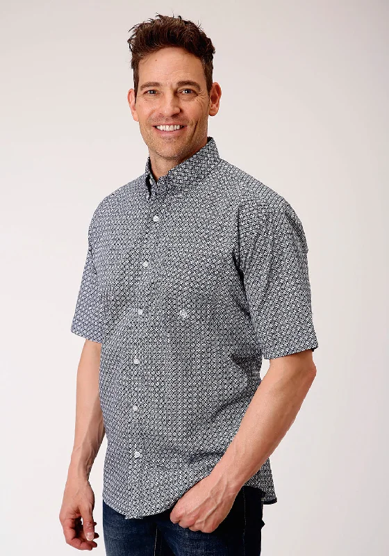 Weekend Specials to Delight Roper Mens Navy 100% Cotton Bell Foulard BD S/S Shirt