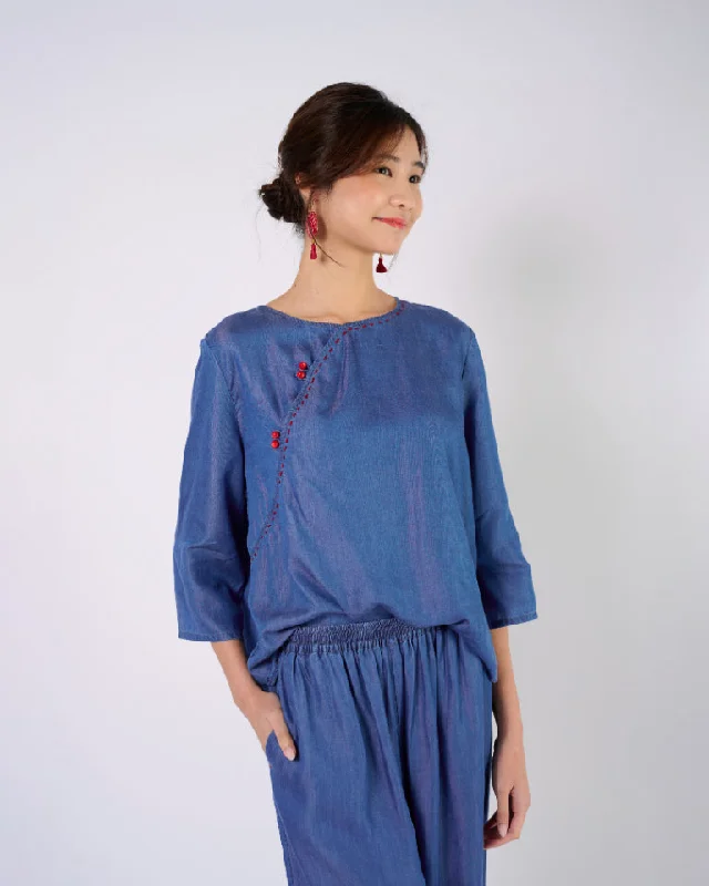 Indigo Blue Cheongsam Top