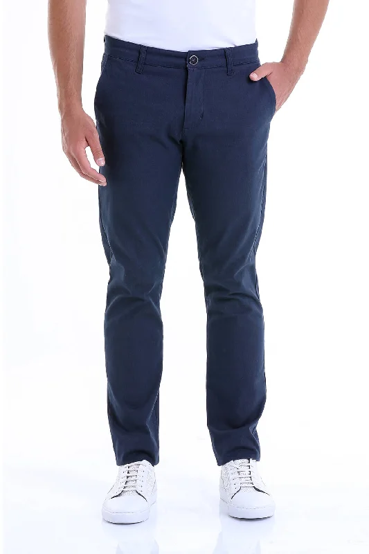 Value Deals Regular Fit High Waist Navy Cotton Casual Pants