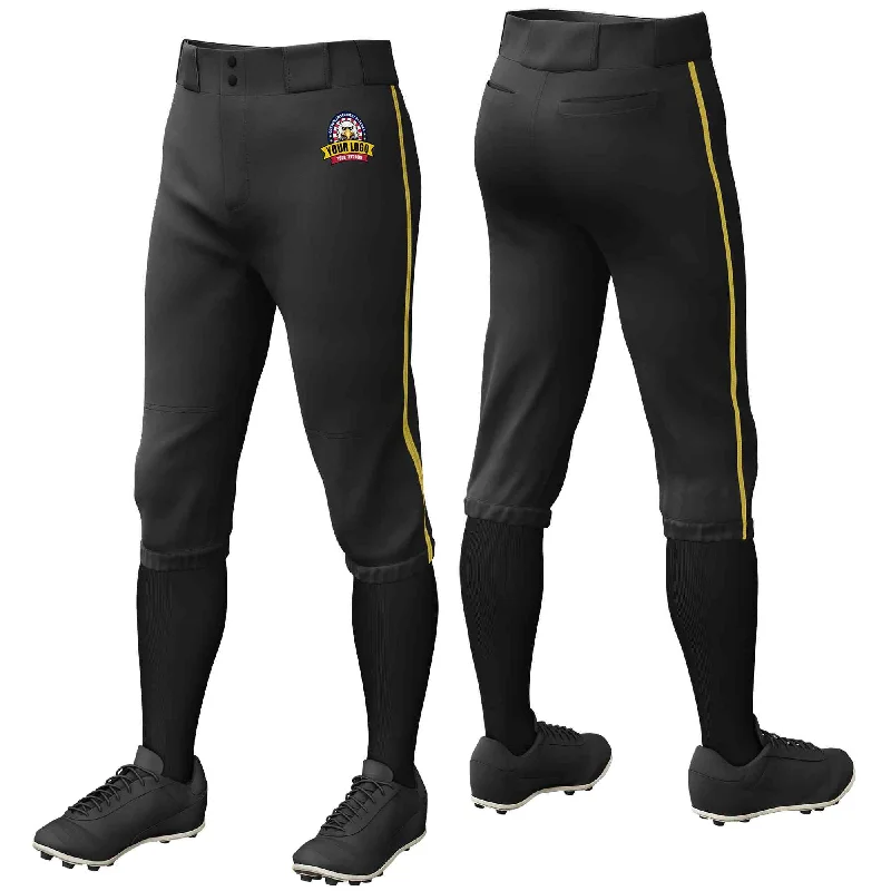 Price Drop Custom Black Old Gold Classic Fit Stretch Practice Knickers Baseball Pants