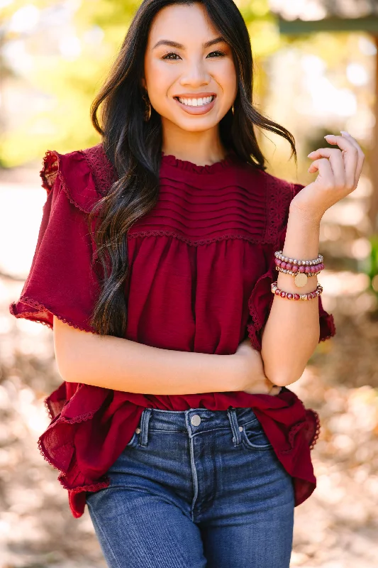 Step It Up Wine Red Ruffled Blouse