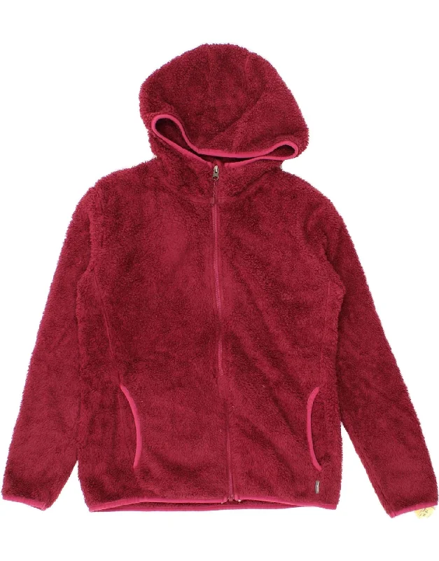 EDDIE BAUER Womens Hooded Fleece Jacket UK 10 Small Burgundy Polyester