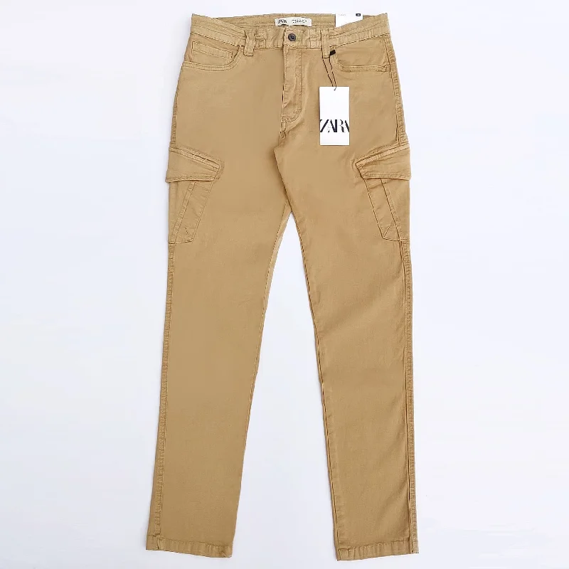 Unmissable Offer ZR - Men 'Khaki' Stretchable Slim-Fit Cargo Cotton Trouser ZR789