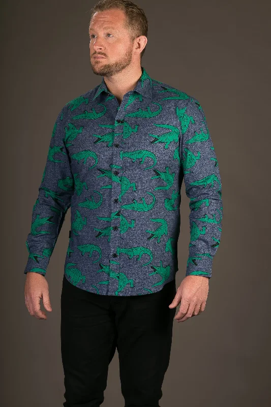 Unmissable Offer Crocodile Print Cotton Slim Fit Mens Shirt Long Sleeve