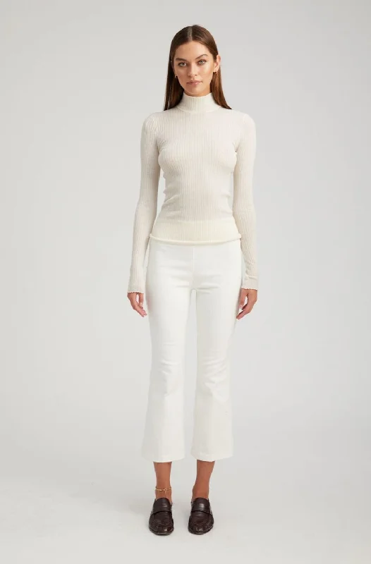 White Corduroy Crop Flare Pants