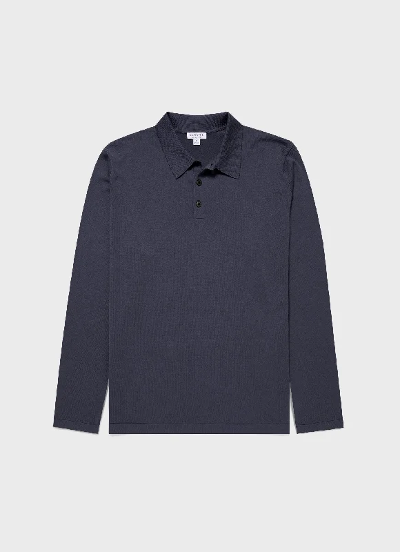 Weekend Deals That Amaze Men's Long Sleeve Sea Island Cotton Polo Shirt in Slate Blue