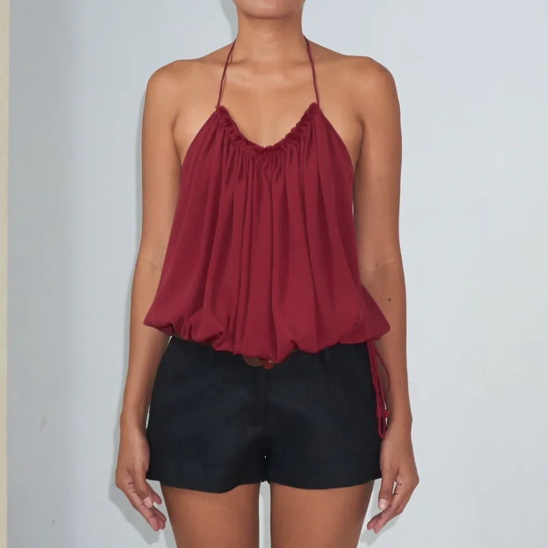 RUSH HALTER TOP - Rayon Fujette Crepe | Burgundy