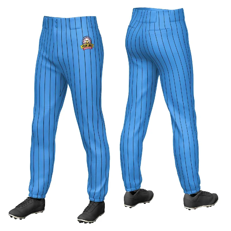 Time-Sensitive Custom Powder Blue Black Pinstripe Fit Stretch Practice Pull-up Baseball Pants