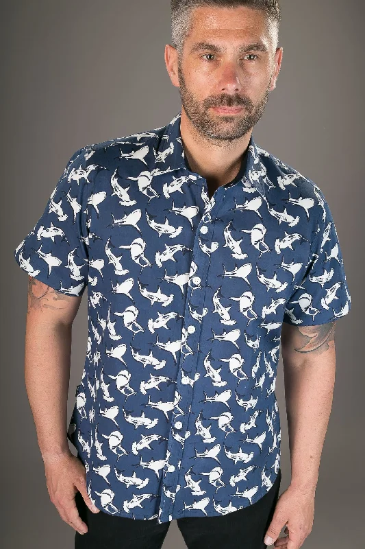Deal Dash Sharks Grey Cotton Twill Slim Fit Mens Shirt Short Sleeve