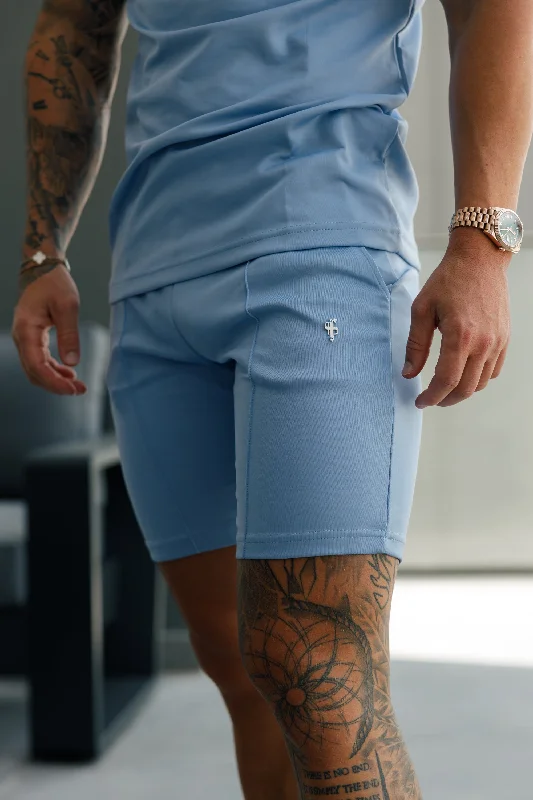 Price Smash Father Sons Scuba Light Blue / Silver Elasticated Drawstring Pintuck Shorts - FSH1118