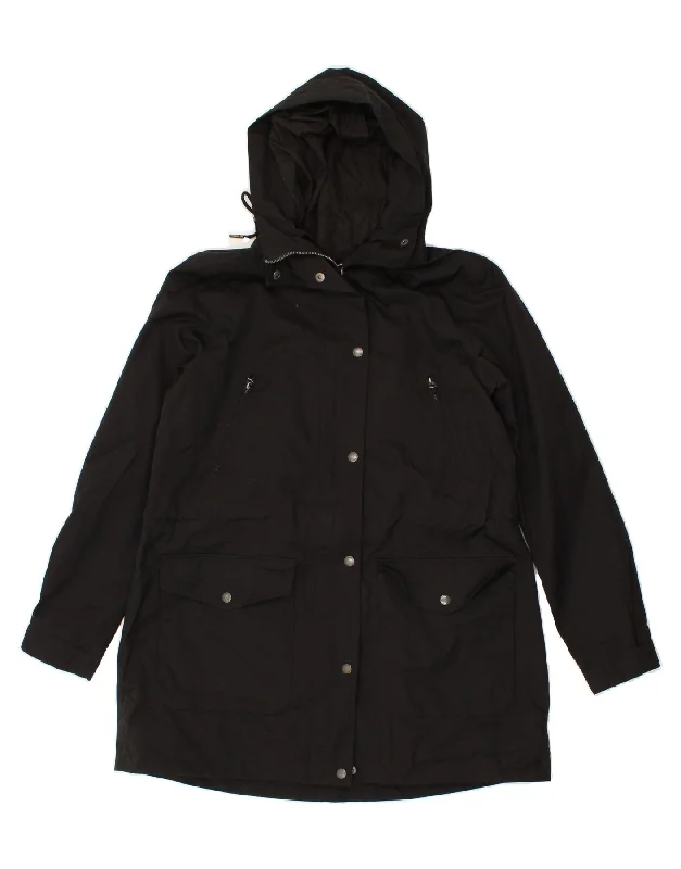 FAT FACE Womens Hooded Raincoat UK 14 Large  Black Cotton