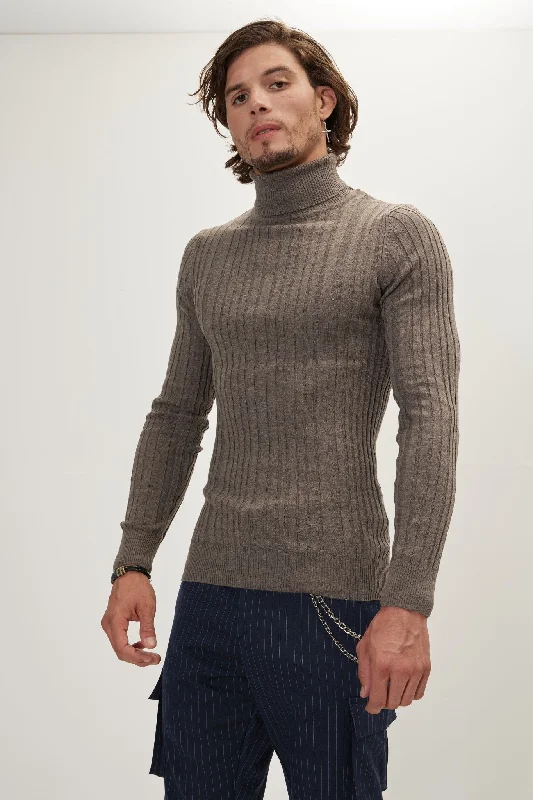 Weekend Discounts to Relish Roll Neck Ribbed Sweater - Dark Vizon