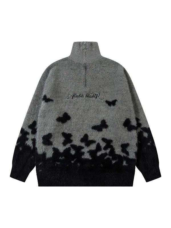 Weekend Offers That Impress Thesupermade Faux Mink Butterfly Zip Up Turtle Neck Sweater