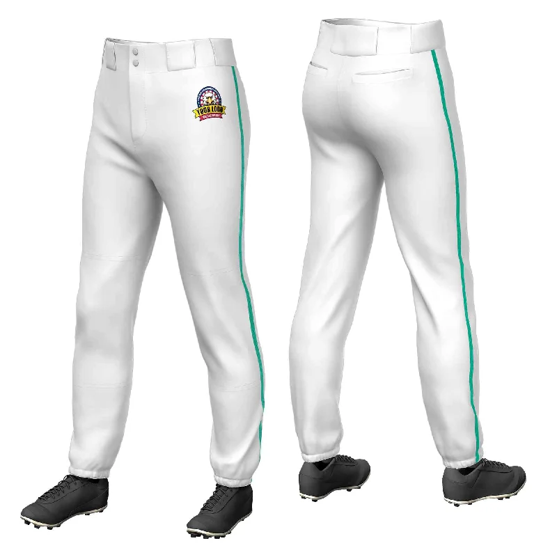 Great Bargain Custom White Teal Classic Fit Stretch Practice Pull-up Baseball Pants