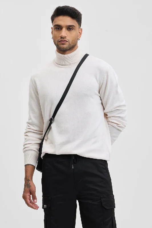 Discount Deals Cream Slim Fit Turtleneck Sweater