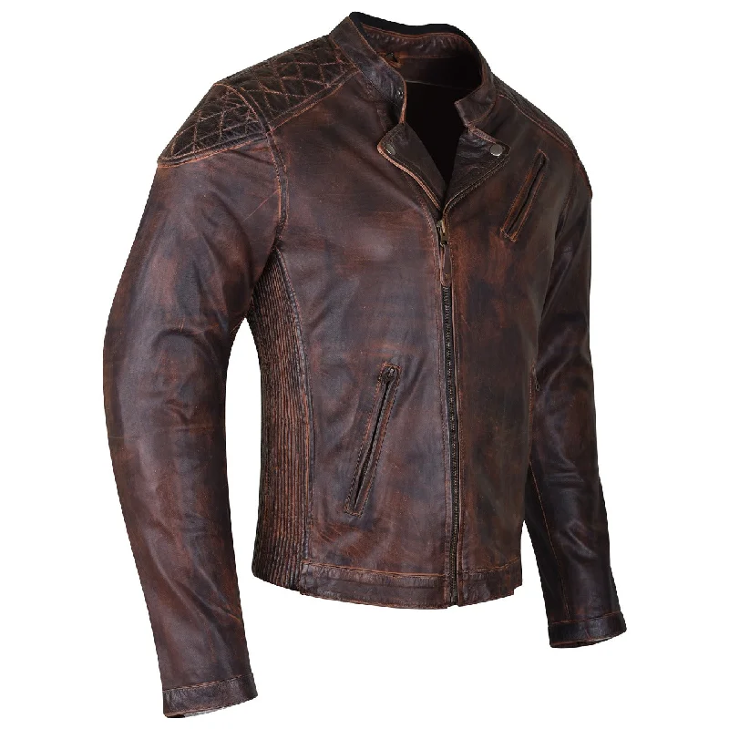 Markdown Madness HMM521VB High Mileage Men's Vintage Brown Leather Jacket with Diamond Stitched Shoulders
