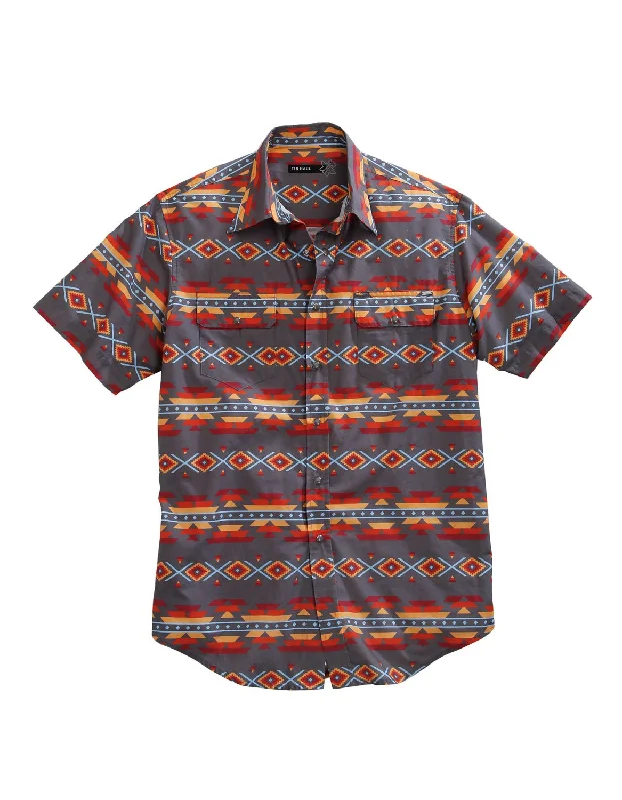 Weekend Discounts to Grab Tin Haul Mens Grey 100% Cotton Fire Aztec S/S Shirt