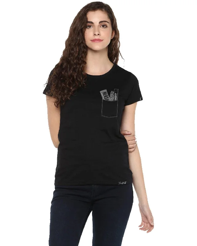 Womens Half Sleeve Chocolate Printed Black Color Tshirts