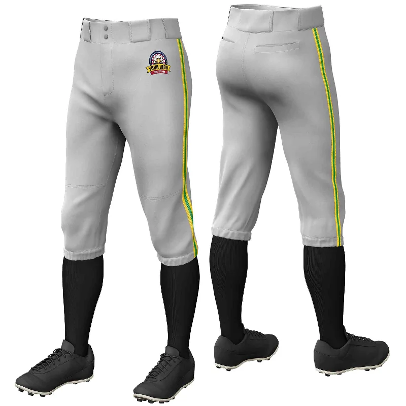 Referral Discount Custom Gray Gold Kelly Green-Gold Classic Fit Stretch Practice Knickers Baseball Pants