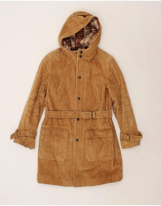 VINTAGE Womens Hooded Corduroy Coat IT 40 Small Brown