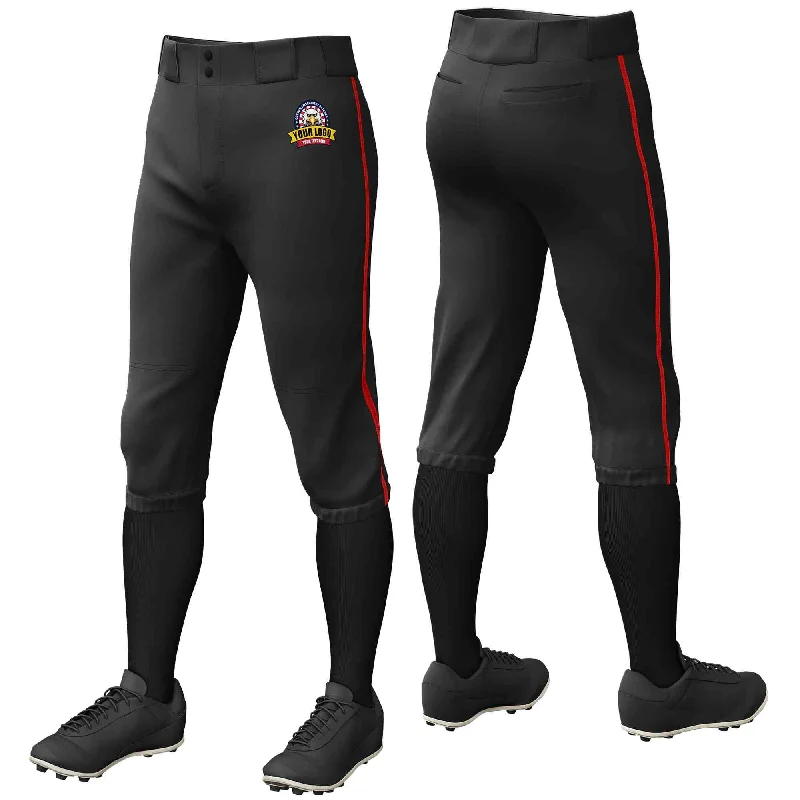 Lowest Rates Custom Black Red Classic Fit Stretch Practice Knickers Baseball Pants