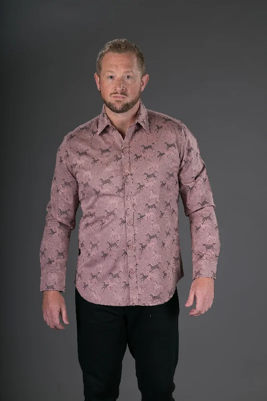Weekend Deals to Make You Smile Horse Print Cotton Slim Fit Mens Shirt Long Sleeve