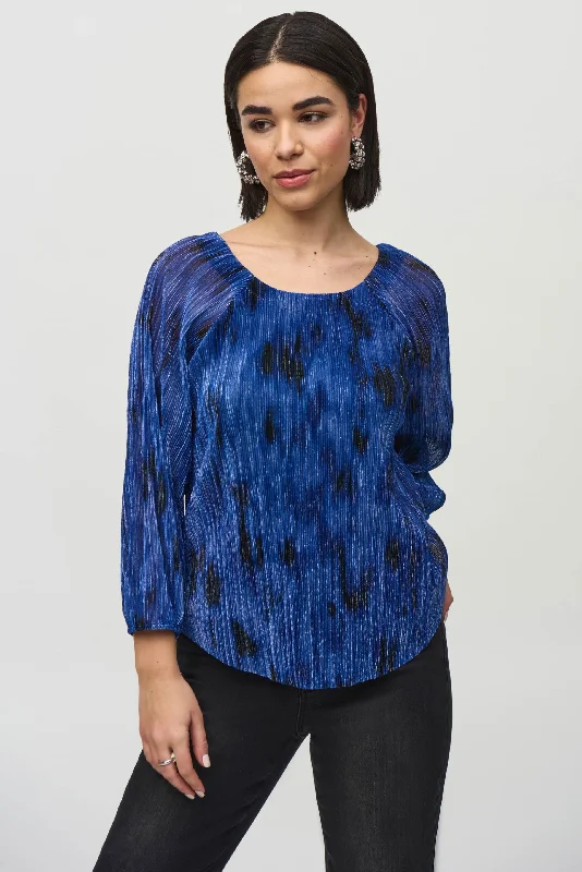 Joseph Ribkoff Royal Sapphire/Multi Pleated Metallic Top 244105