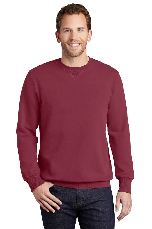 New Arrival Port & Company Mens Beach Wash Fleece Crewneck Sweatshirt - Merlot Red