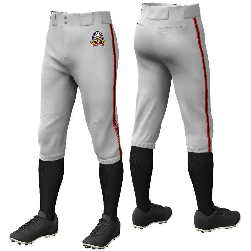 Final Clearance Custom Gray Red Black-Red Classic Fit Stretch Practice Knickers Baseball Pants