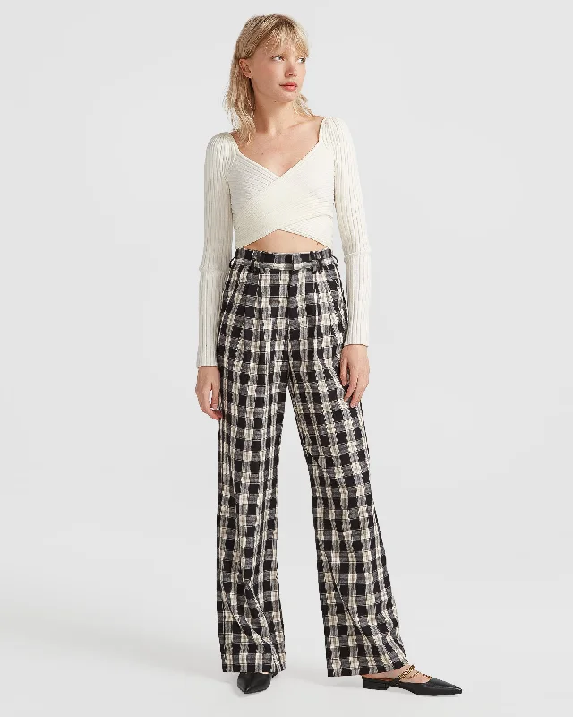 Dominoes Wide Leg Check Pant - Black Check