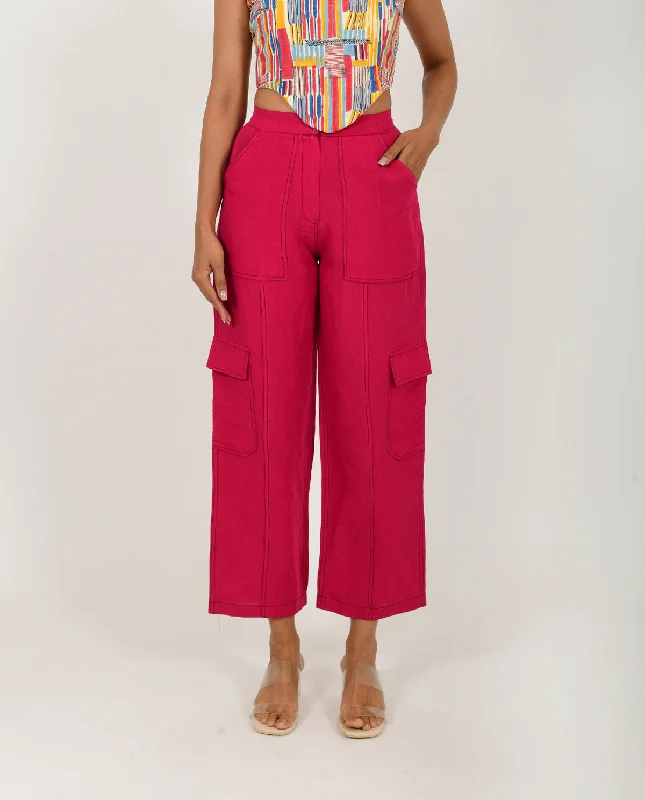 Viva Magenta Linen Cargo Pants