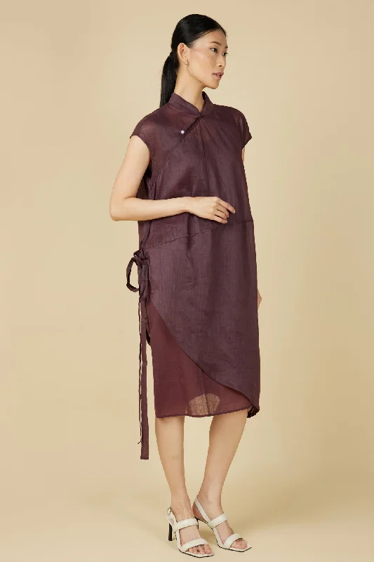 Cheongsam Cocoon Dress in Brown