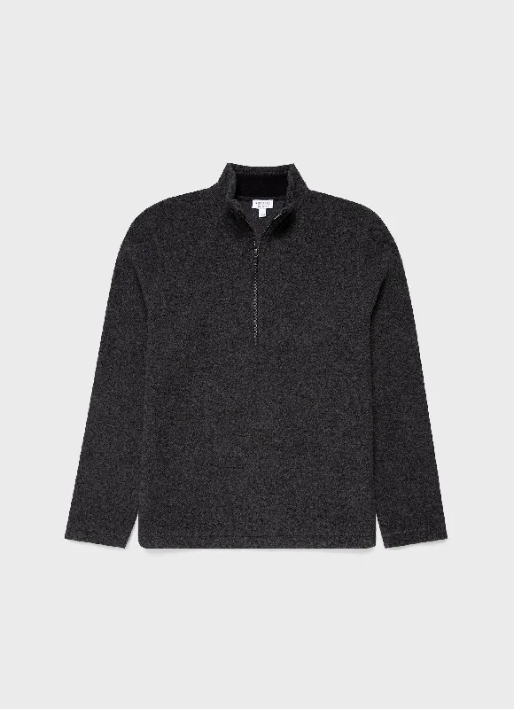 Markdown Sale Men's Wool Fleece Zip Neck in Charcoal Melange