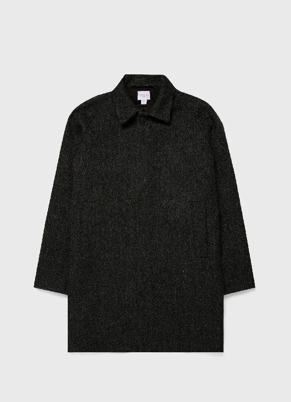 Weekend Specials to Relish Men's Harris Tweed Car Coat in Charcoal Melange Herringbone
